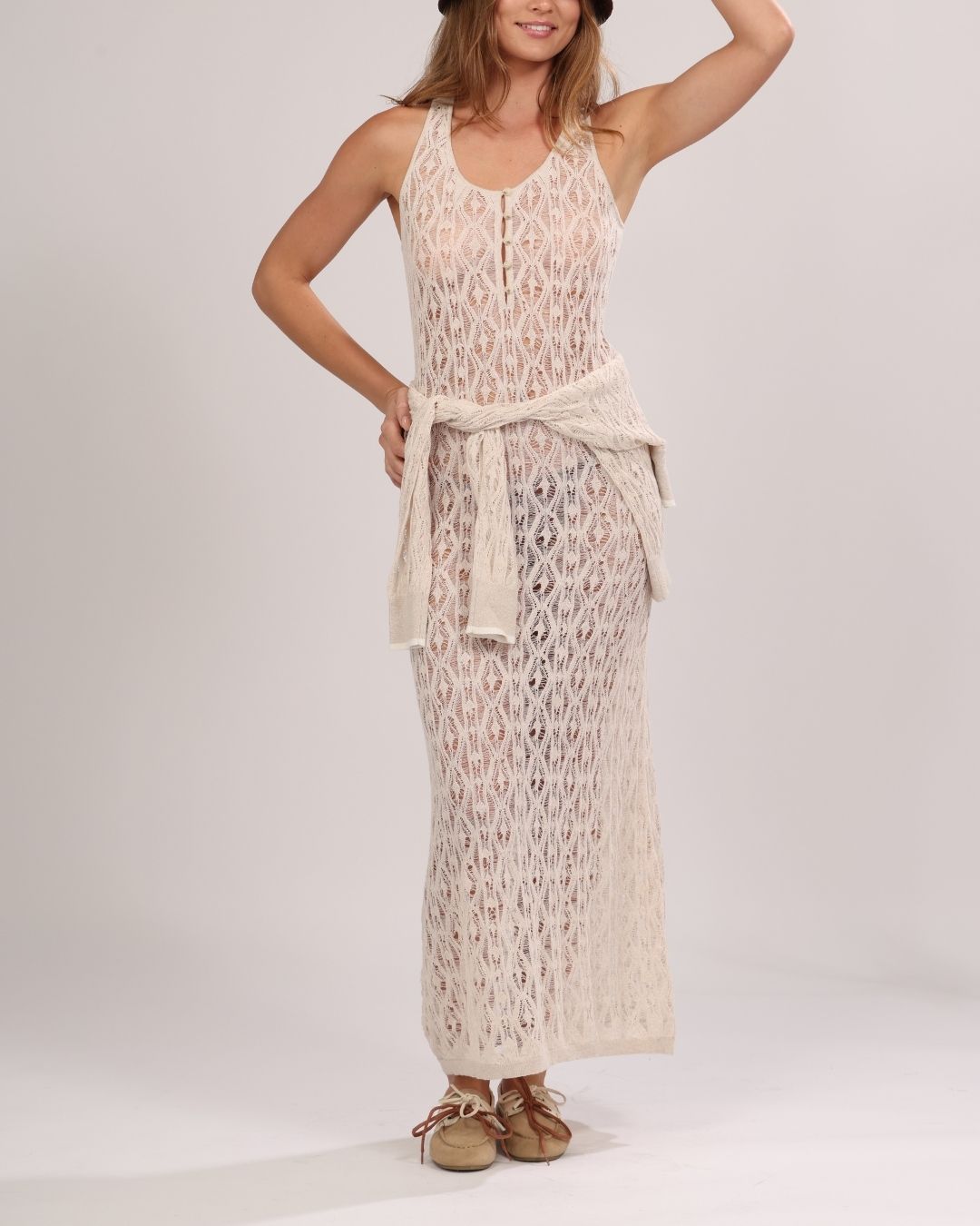 knitted beige dress Ariadne Monogram Knit Chic & Stylish L stretchy fabric allows room for hips Dress Camel Knitted S