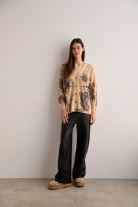 Cardigan Toile de Jouy Beige