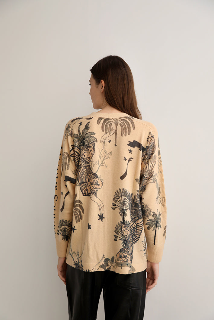 Cardigan Toile de Jouy Beige