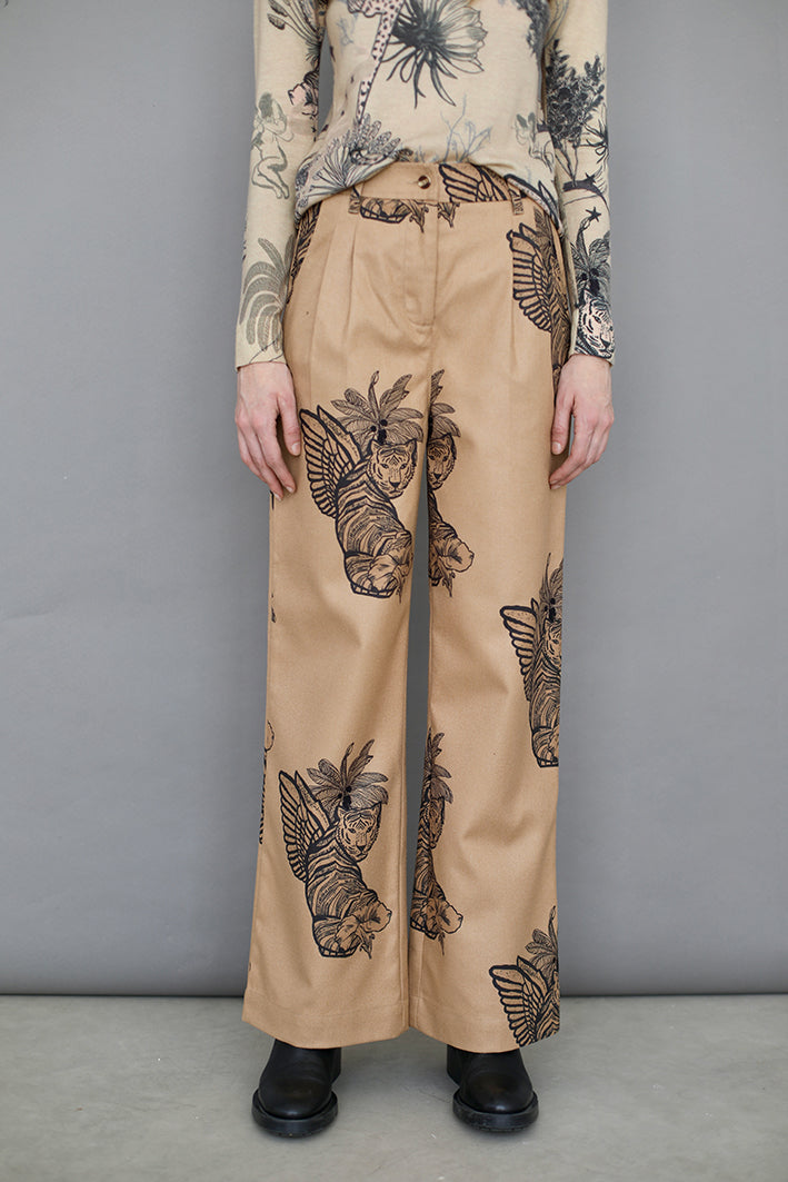 Wool Pant Toile de Jouy Beige