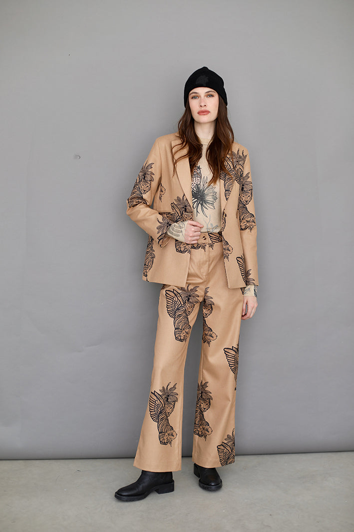 Wool Pant Toile de Jouy Beige