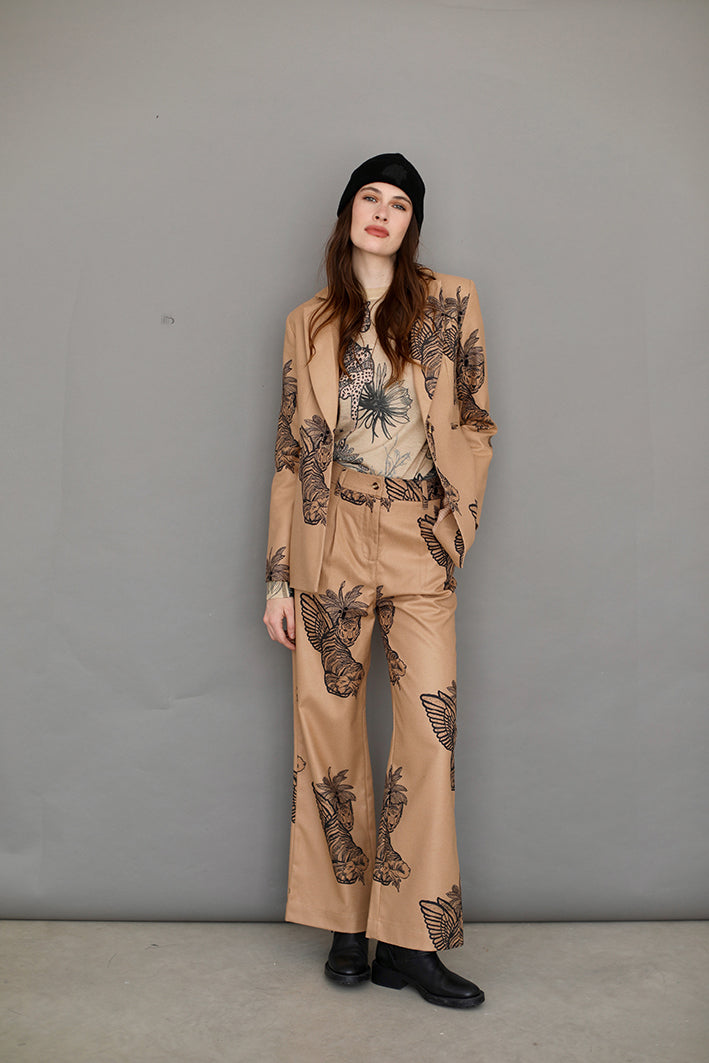 Wool Pant Toile de Jouy Beige