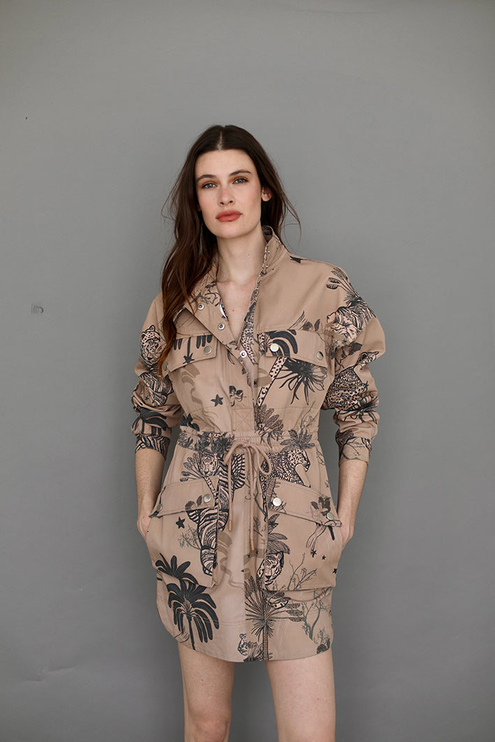 Short Dress Toile de Jouy Beige