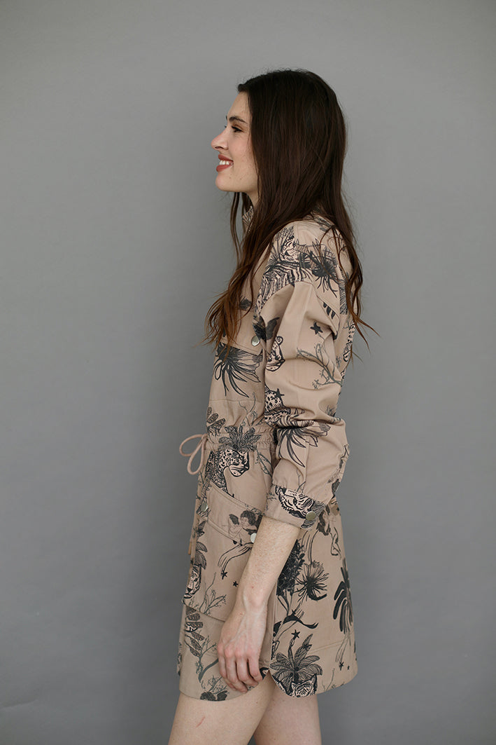 Short Dress Toile de Jouy Beige