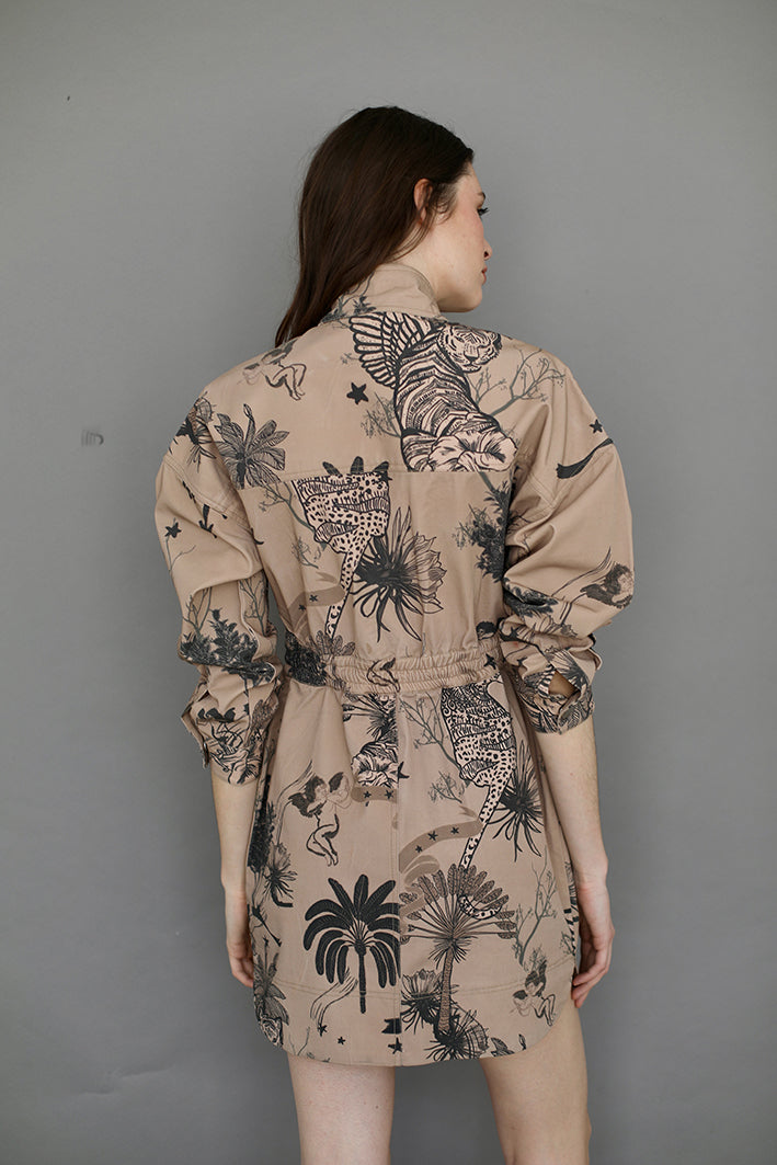 Short Dress Toile de Jouy Beige