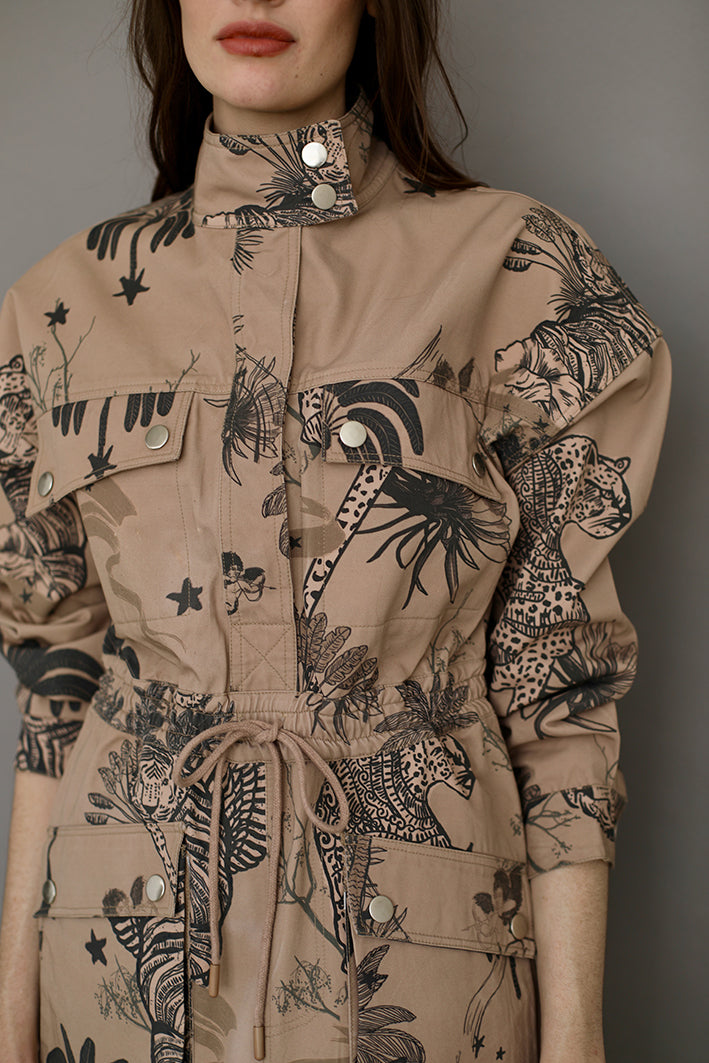 Short Dress Toile de Jouy Beige
