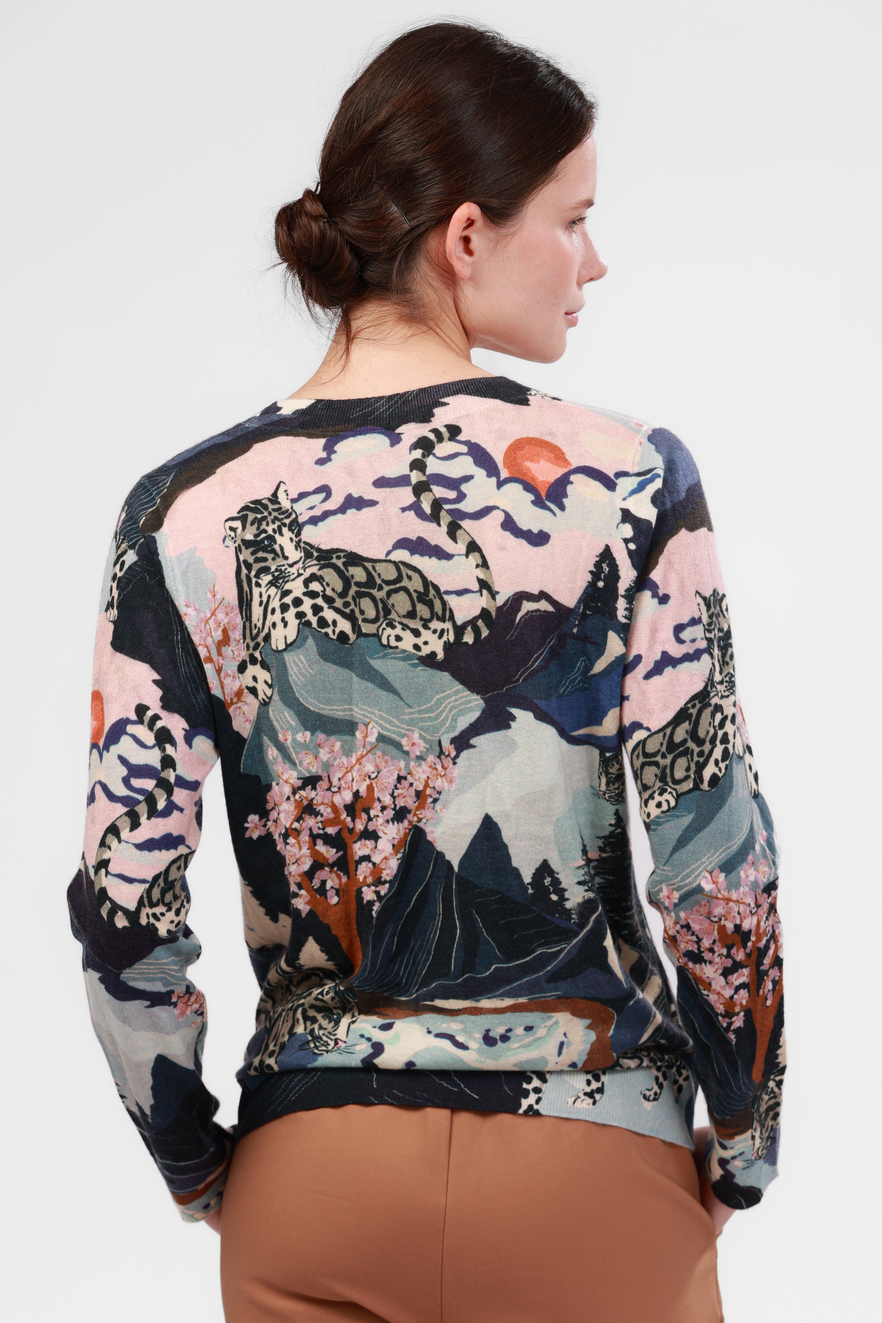 Sweater Cashmere Snow Leopard Blue