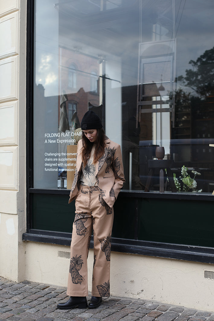Wool Pant Toile de Jouy Beige
