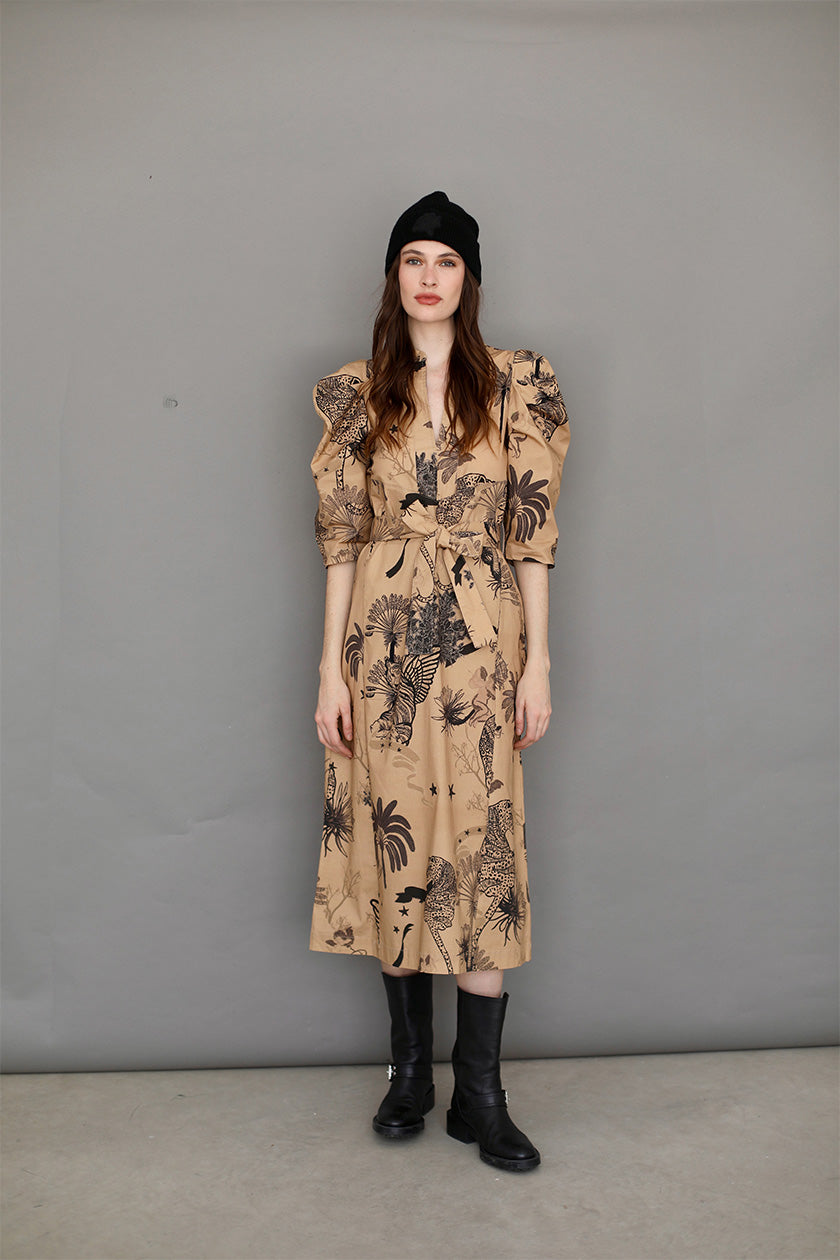 Long Dress Toile de Jouy Beige