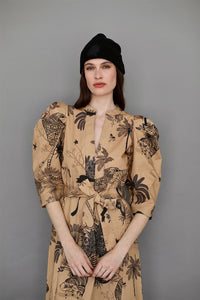 Long Dress Toile de Jouy Beige