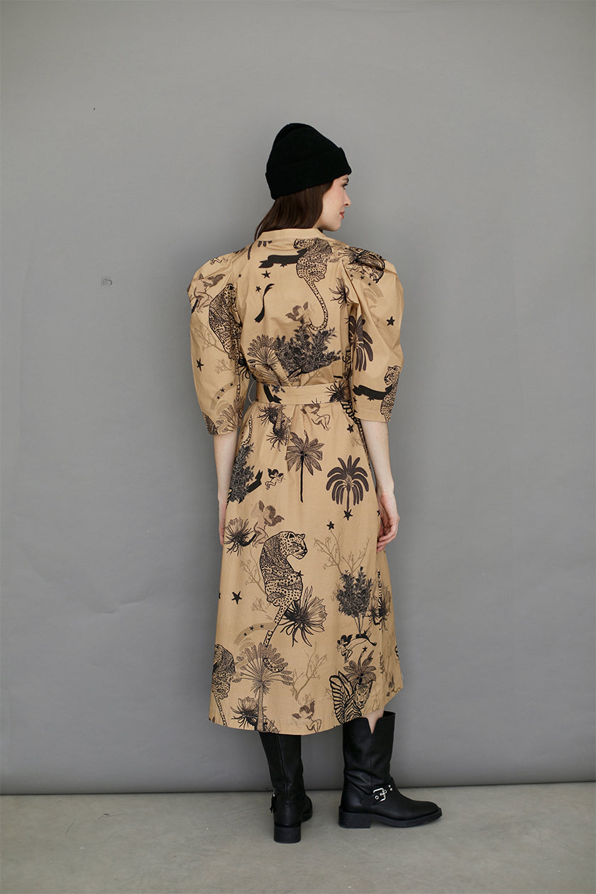 Long Dress Toile de Jouy Beige