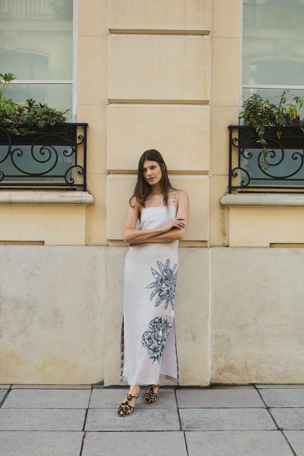 Long Dress Tiger Bloom Beige L Long Dress Tiger Bloom Beige L