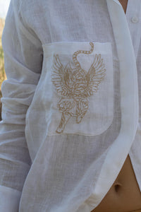 Shirt Linen White Embroidered