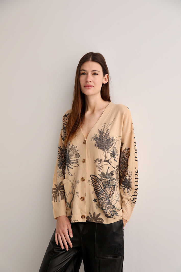 Cardigan Toile de Jouy Beige