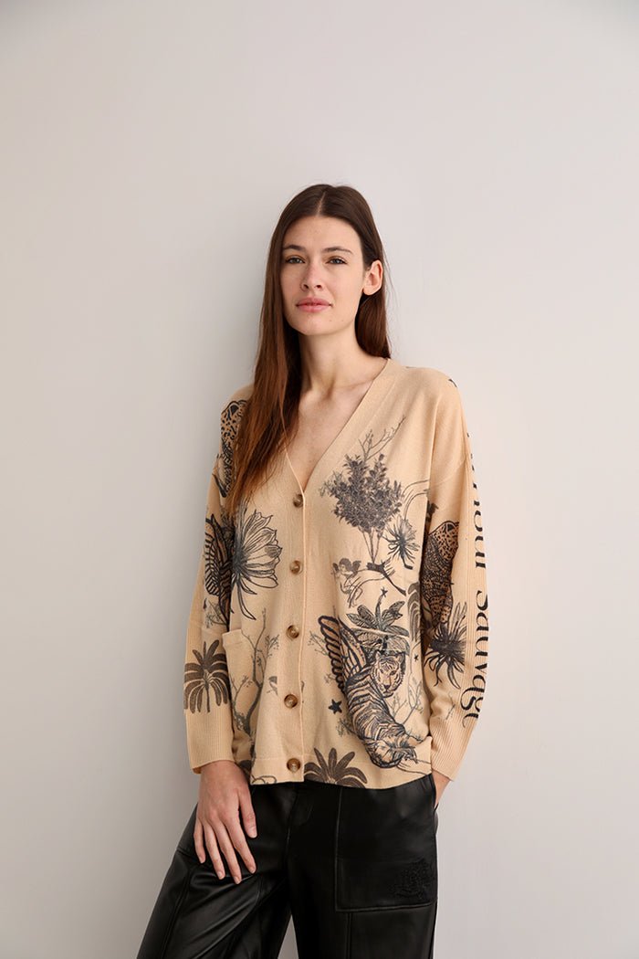 Cardigan Toile de Jouy Beige