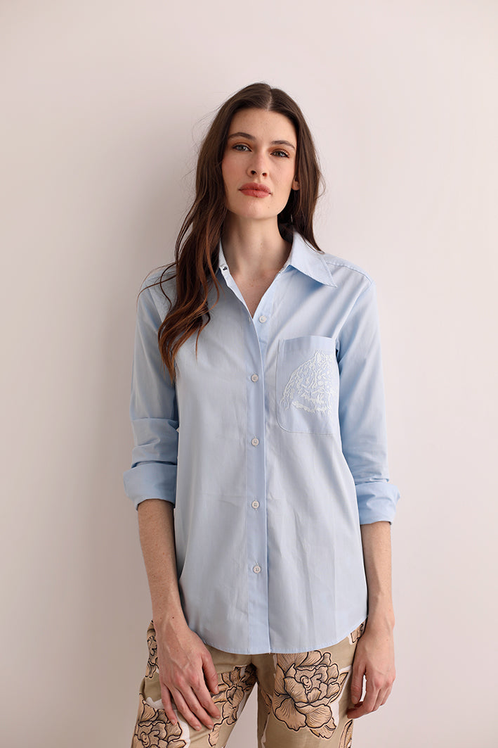 Shirt Cheetah Light Blue Poplin