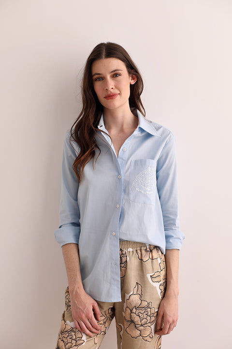 RETOUCHレタッチ L/S Shirt light blue Light Blue Micro Print Poplin Shirt - Eton