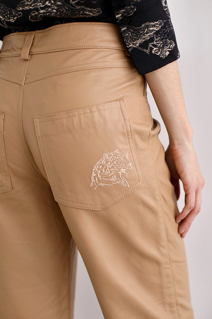 Leather Pant Cheetah Camel