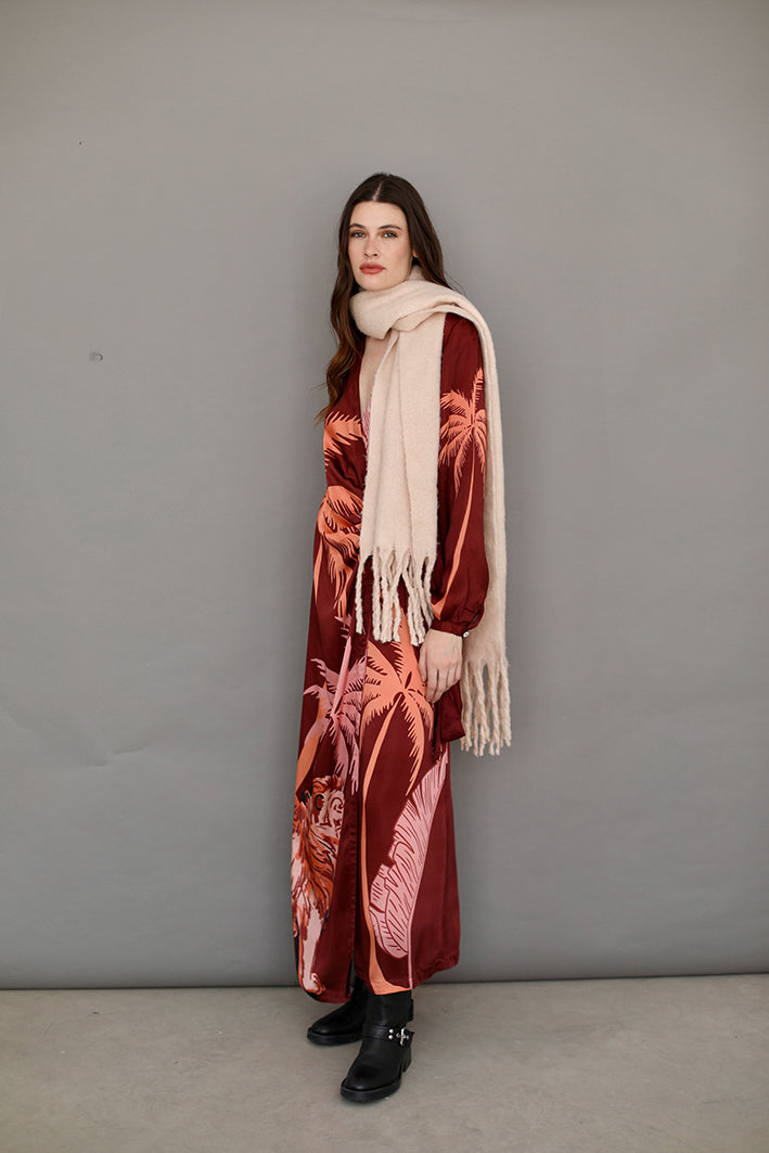 Long Dress Lion Palms Bordeaux