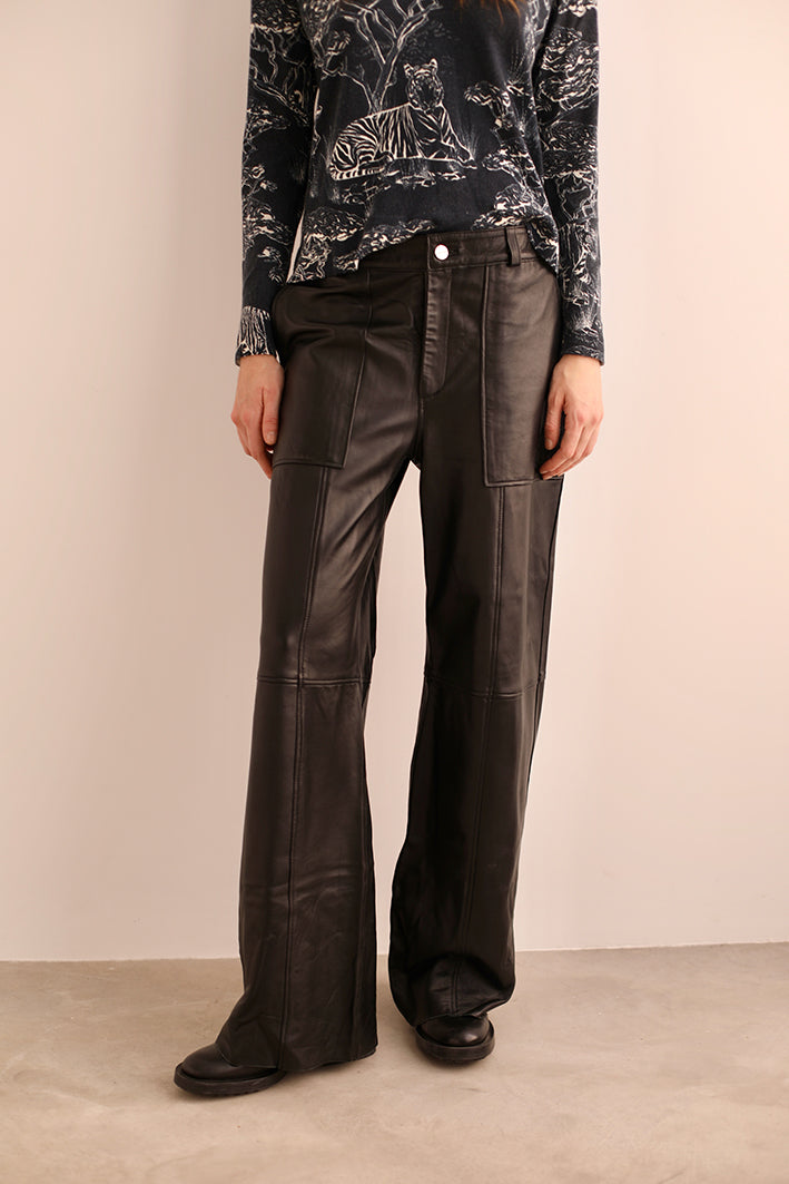 Leather Pant Cheetah Black