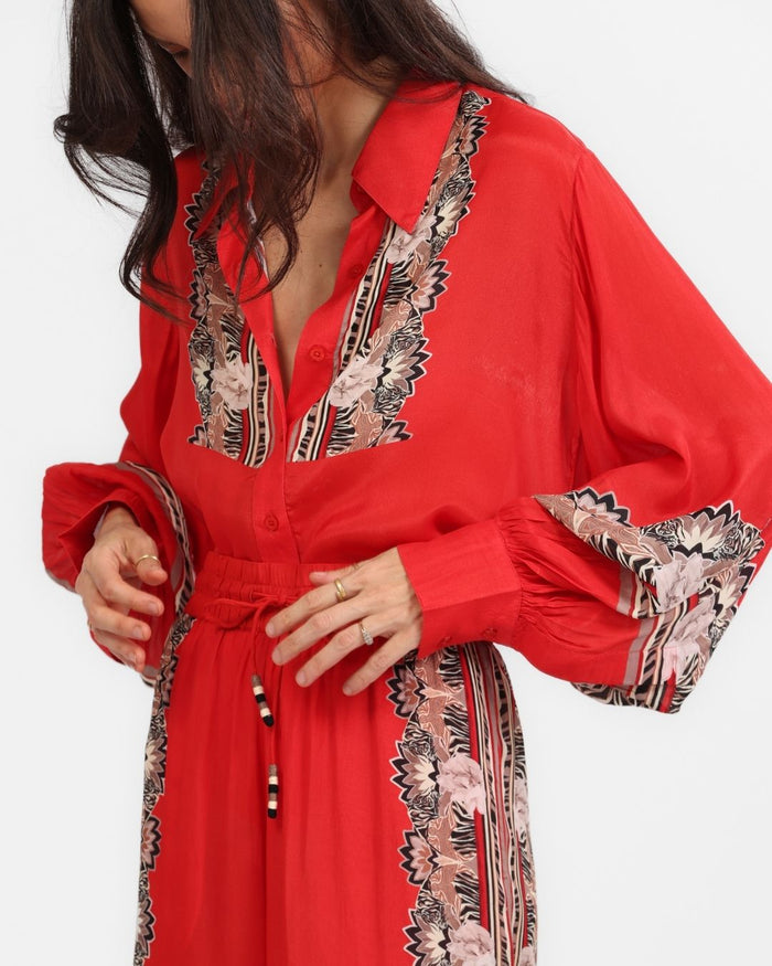 Silk Shirt Lotus Tiger Red