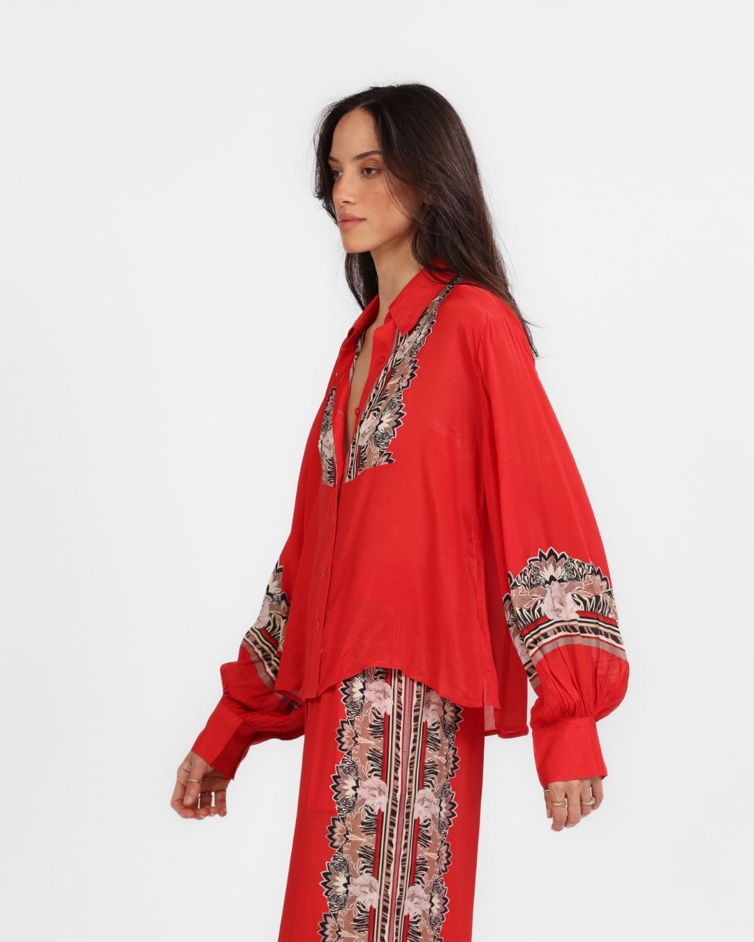 Silk Shirt Lotus Tiger Red