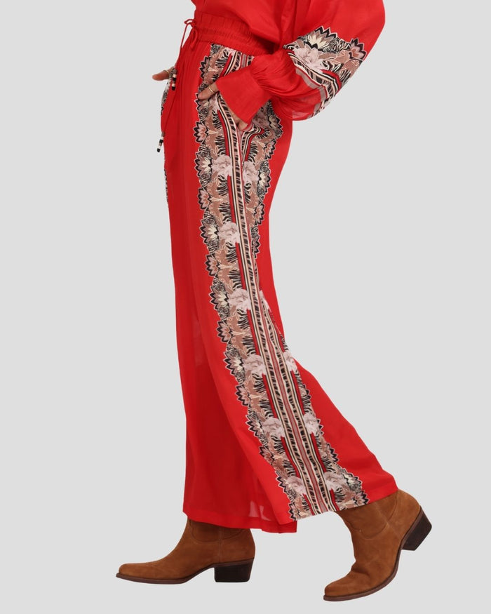 Silk Pant Lotus Tiger Red