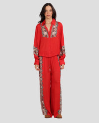 Silk Pant Lotus Tiger Red