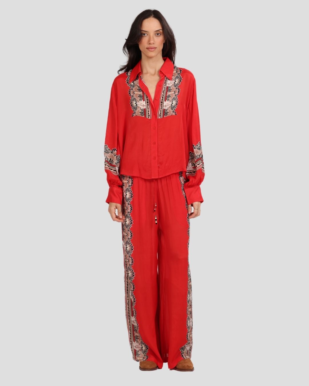 Silk Pant Lotus Tiger Red