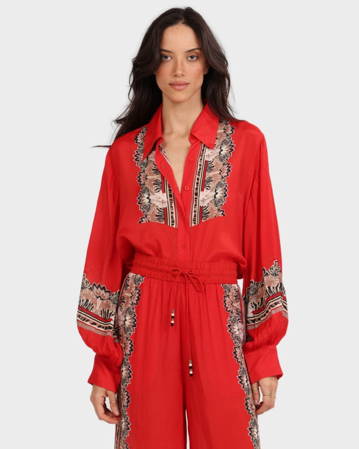 Silk Shirt Lotus Tiger Red