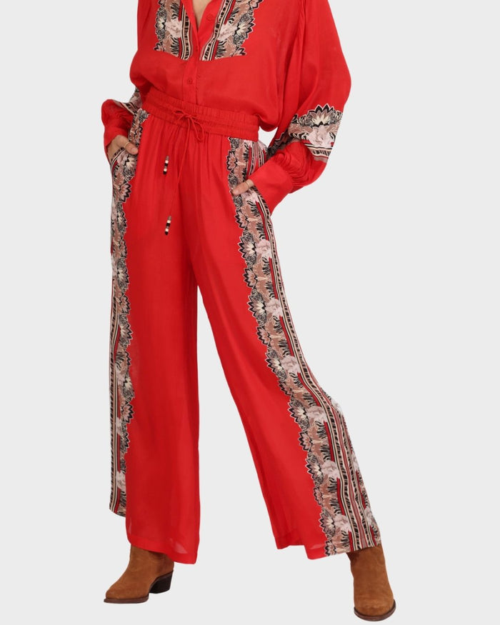 Silk Pant Lotus Tiger Red