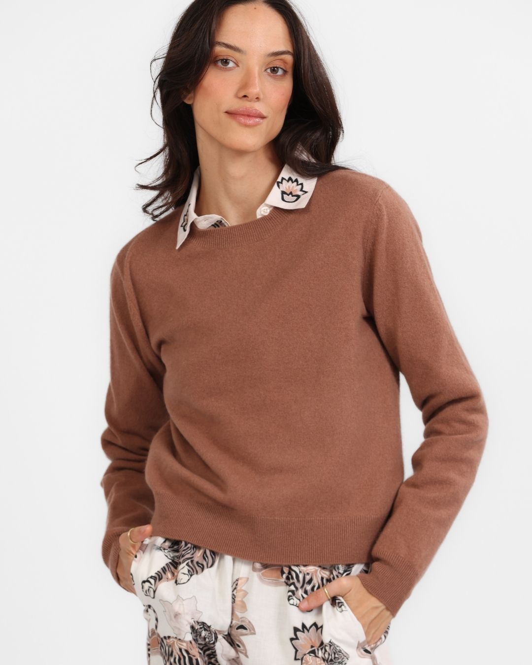 Sweater Cashmere Logo Brown