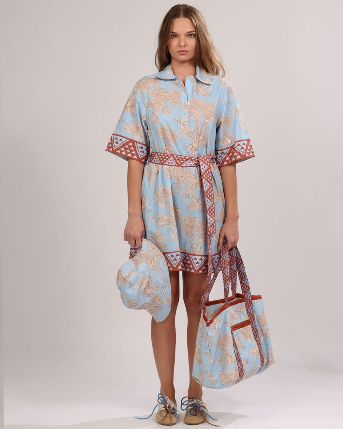 Poplin Short Dress Africa Light Blue