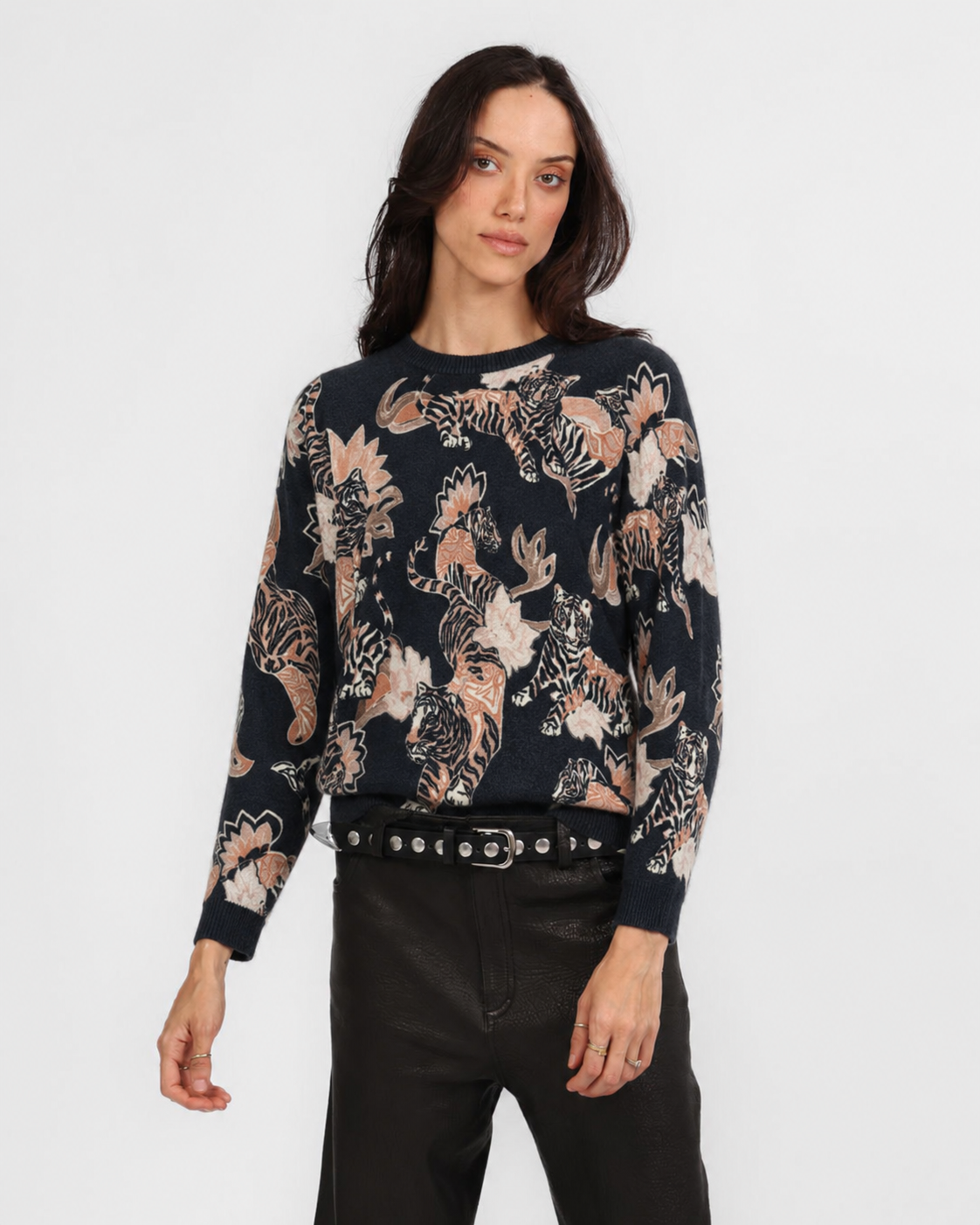 Sweater Cashmere Lotus Tiger Black