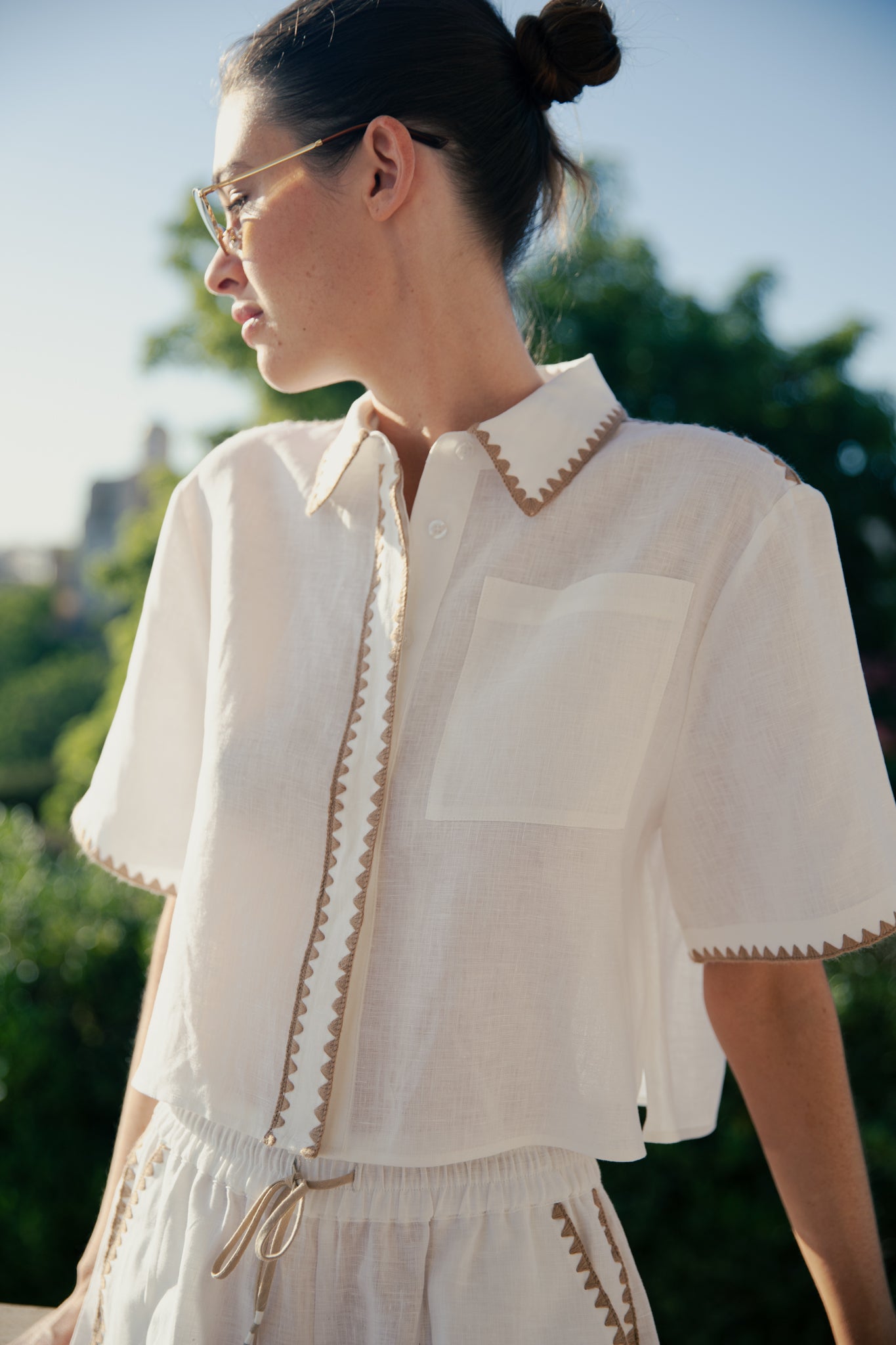 Linen Short Shirt Mosaico Embroidered