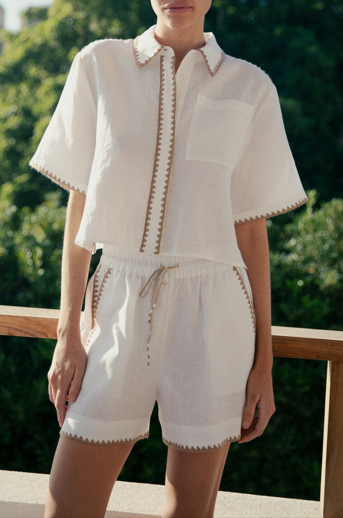Linen Short Mosaico Embroidered