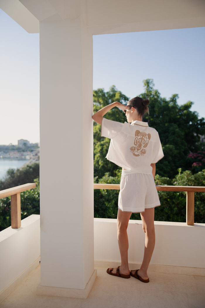 Linen Short Mosaico Embroidered
