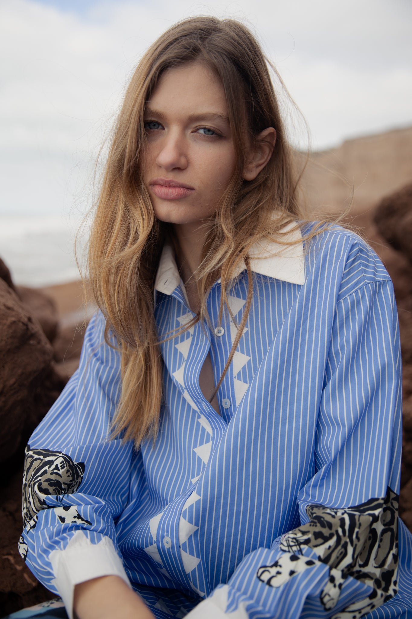 Poplin Shirt Snow Leopard Light Blue