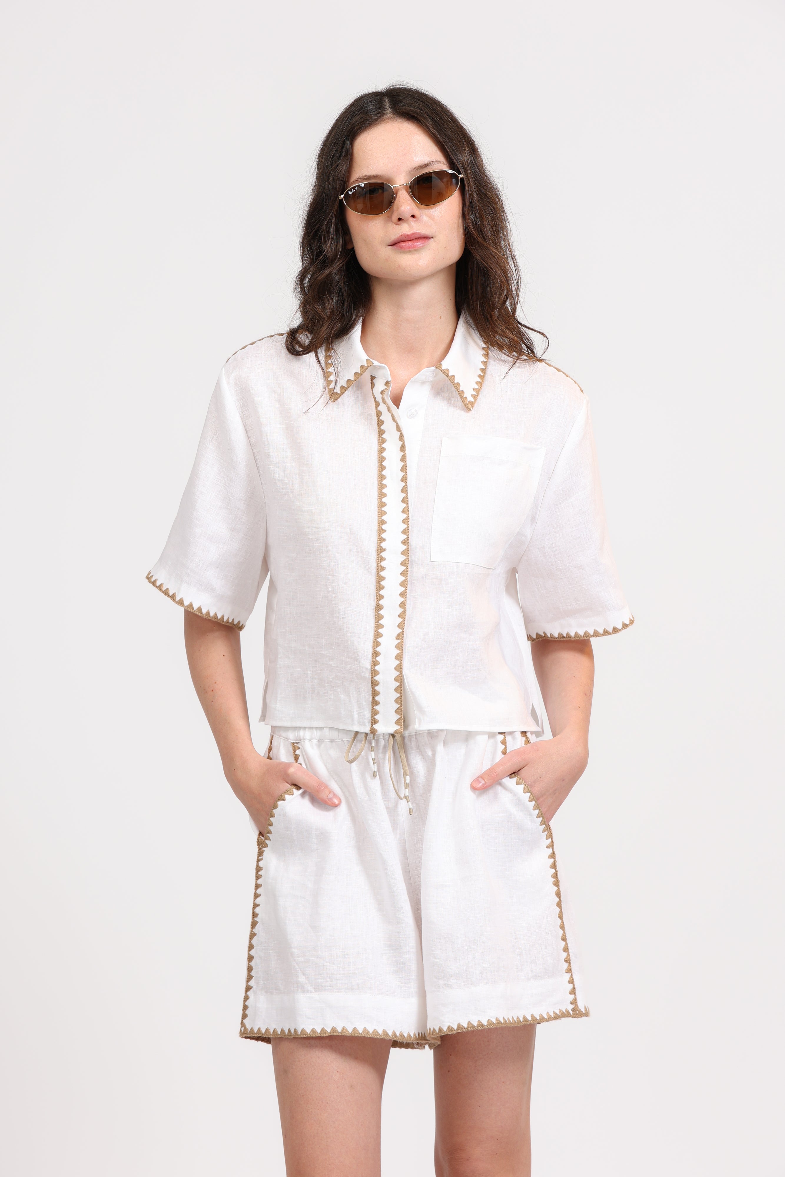 Linen Short Shirt Mosaico Embroidered