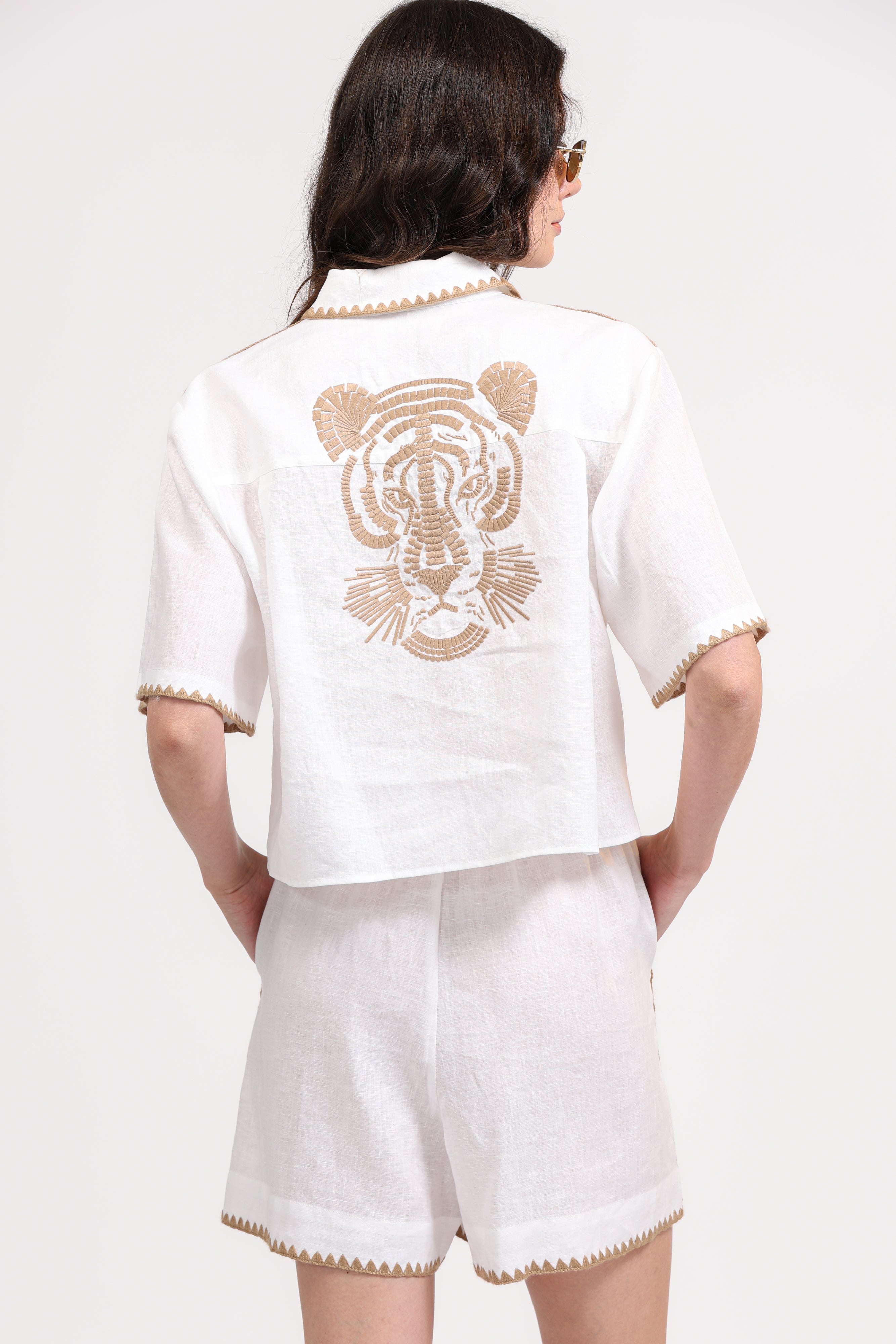 Linen Short Shirt Mosaico Embroidered