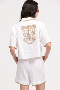 Linen Short Shirt Mosaico Embroidered