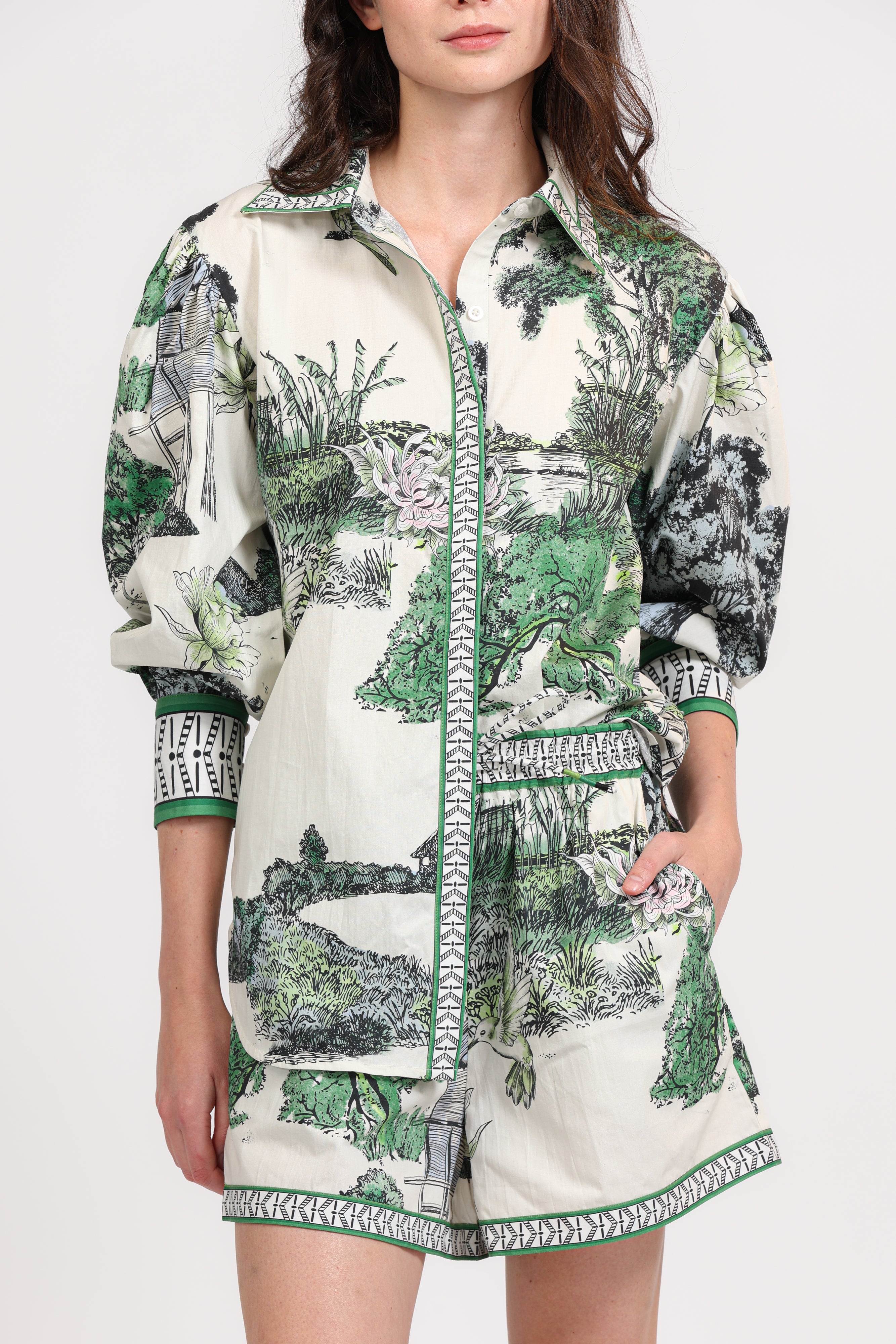 Poplin Shirt Thailand White and Green