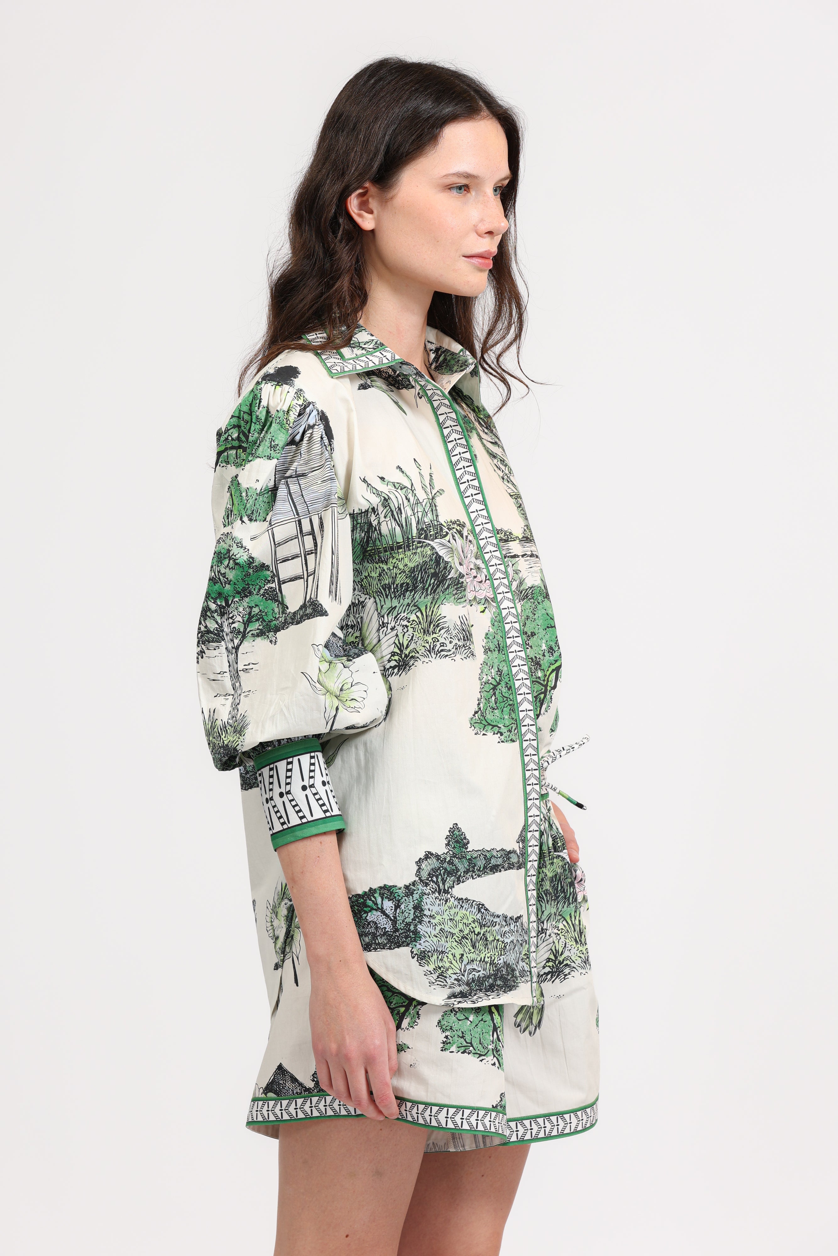 Poplin Shirt Thailand White and Green