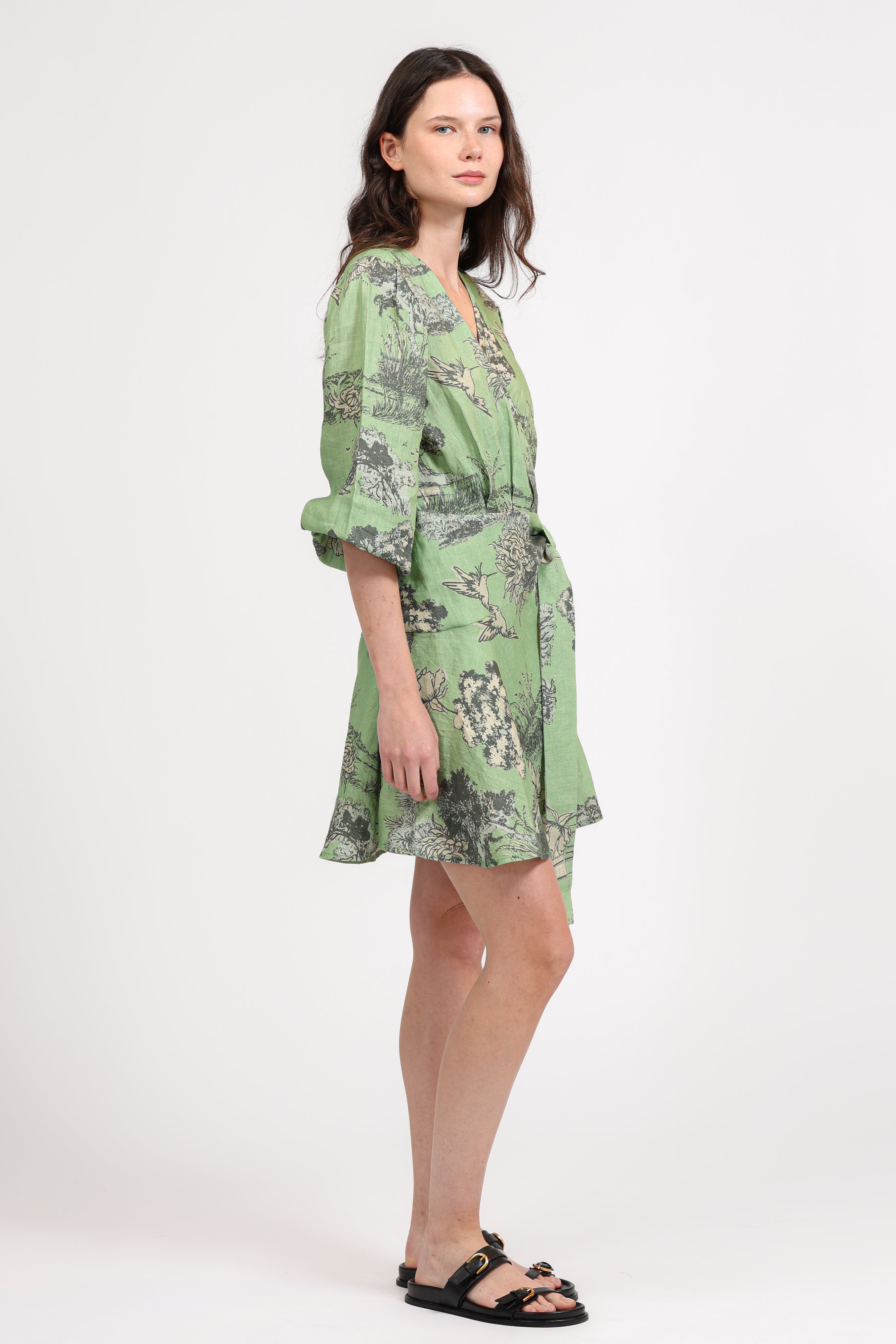 Linen Short Dress Thailand Green