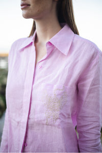 Shirt Linen Lilac Embroidered
