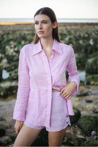 Shirt Linen Lilac Embroidered