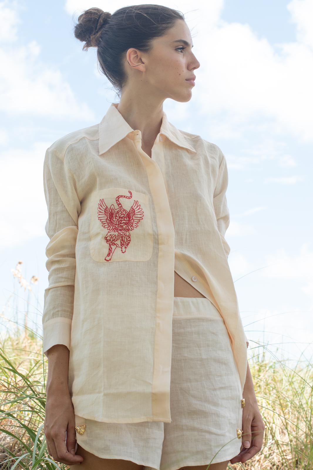Shirt Linen Blush Embroidered